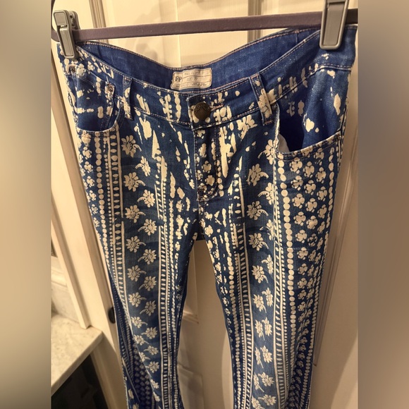 Free People Indigo and White Patterned Flare Jeans - Picture 9 of 16